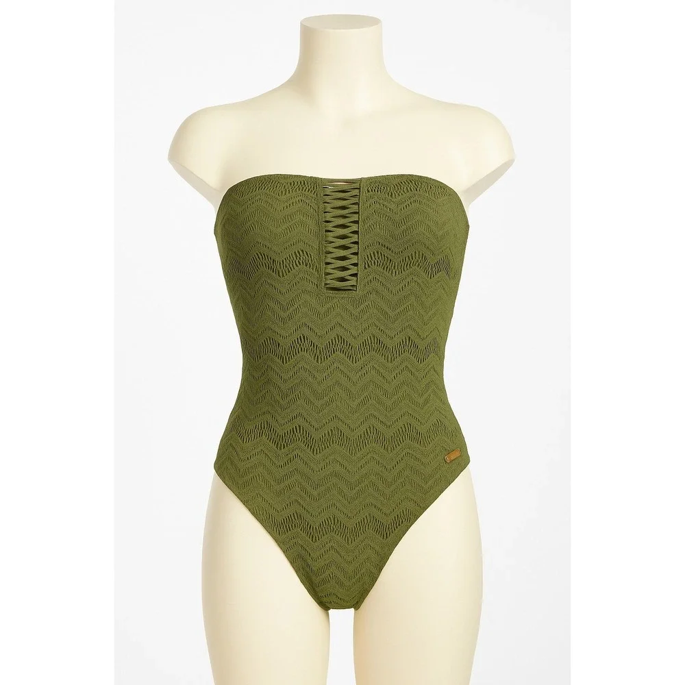 Vince Camuto Women's Green Crochet Bandeau One-Piece Swimsuit Size 6